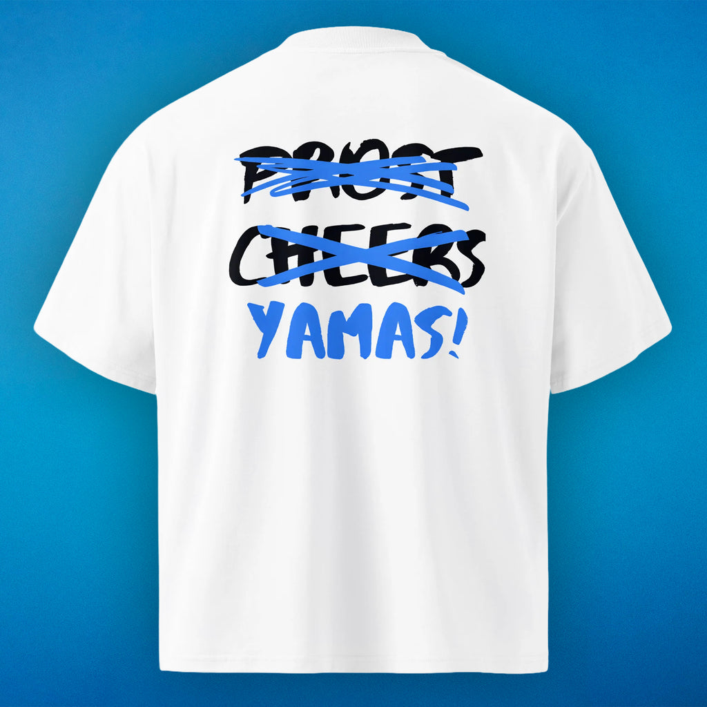 "Prost Cheers YAMAS!" Oversized Shirt - Weiß